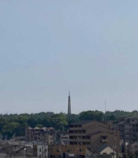 平和堂アルプラザ茨木店屋上から見た供養塔